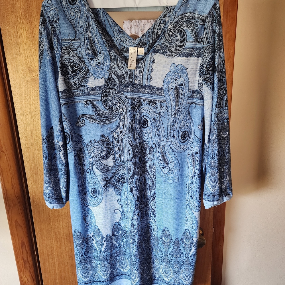 Emma & Michele Light Blue Paisley V-Neck Tunic